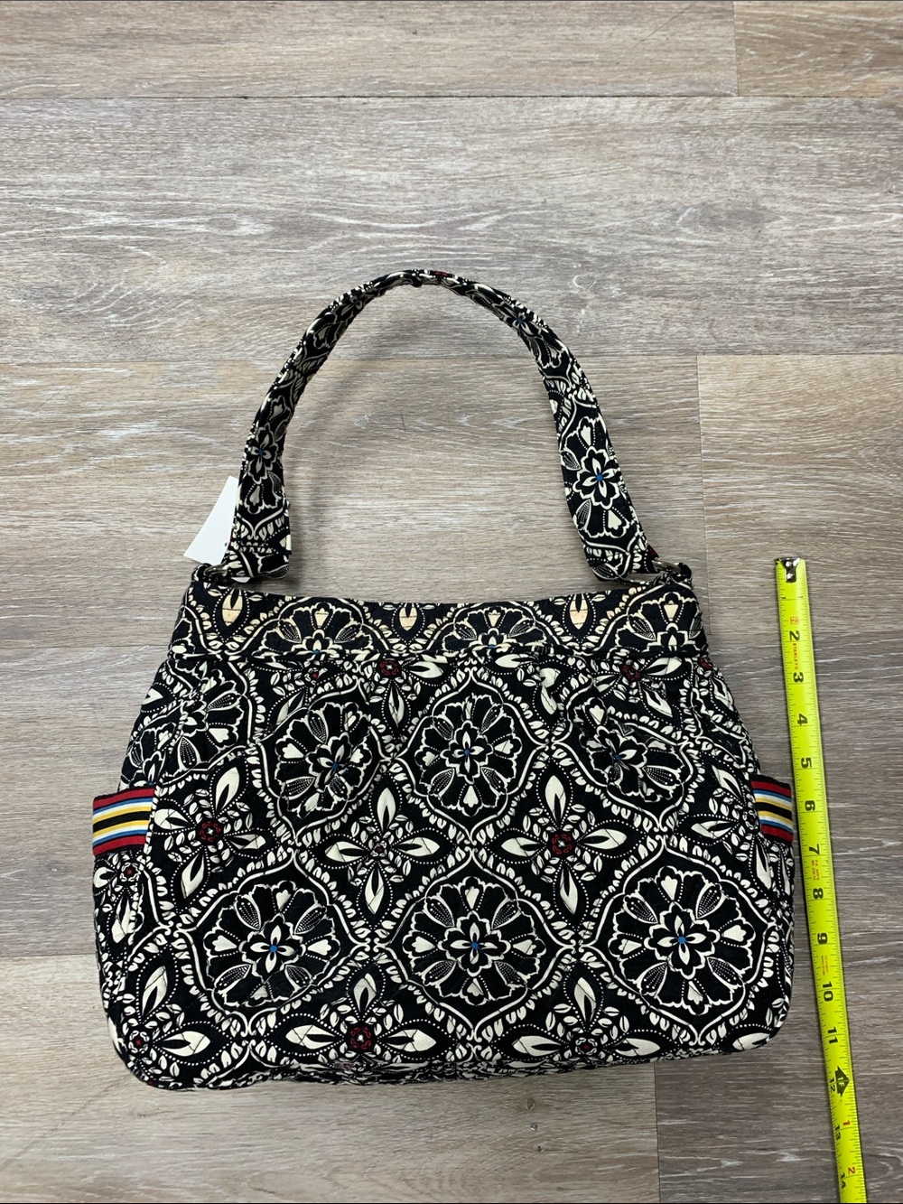 Vera Bradley Black & Cream Floral Quilted Shoulder Bag with Stripe Accents